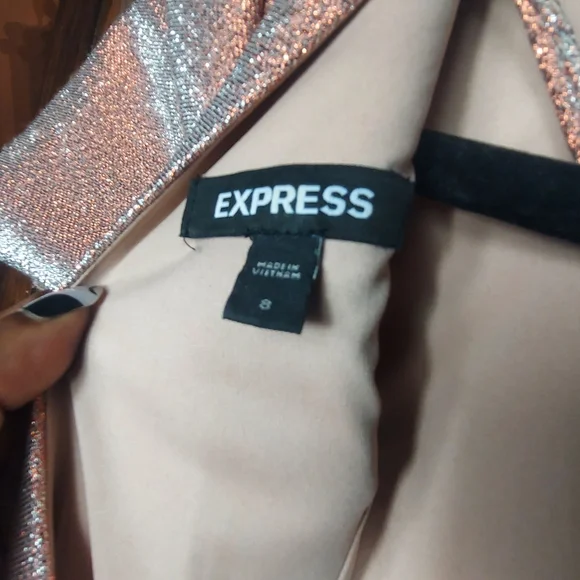 Express Pink Metallic Short Sleeve Dress Sz 8 - Picture 7 of 12